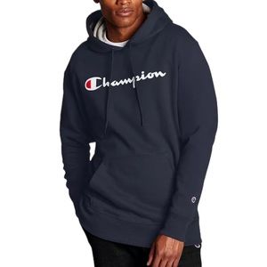 Champion Men’s Script Logo Powerblend Hoodie Sweatshirt Navy Size Medium